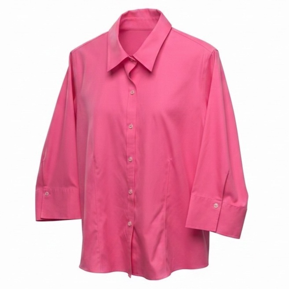 Liz Claiborne Pink No Iron Button Down Cotton Blouse Size 14 Coquette Preppy 90s